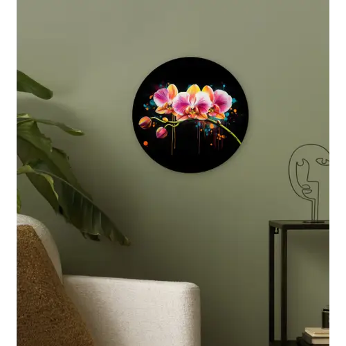 Orchidee - Graffiti - Kleurrijk - Bloemen - Abstract Wandcirkel kunststof plaat 5mm dik klein -sfeer3
