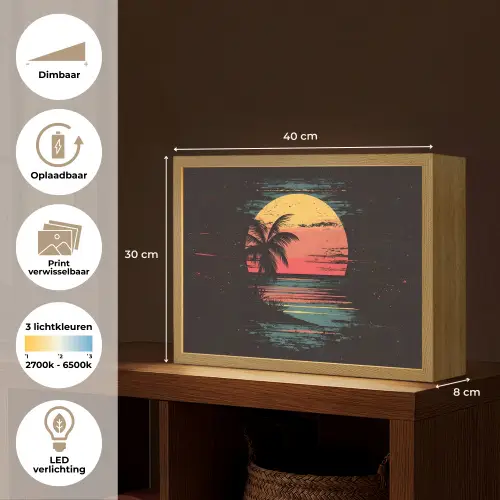 Strand - Minimalistisch - Zon - Oranje Light Box met batterij (Wandlamp) middel -USP_websiteoverzichtNL