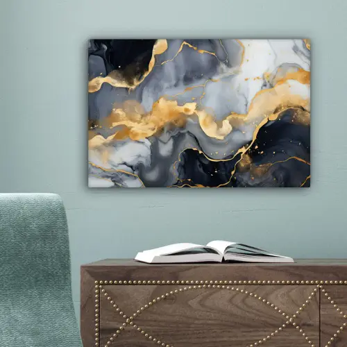 Marmer - Goud - Abstract - Luxe - Zwart en Wit canvas 2cm klein -sfeer4