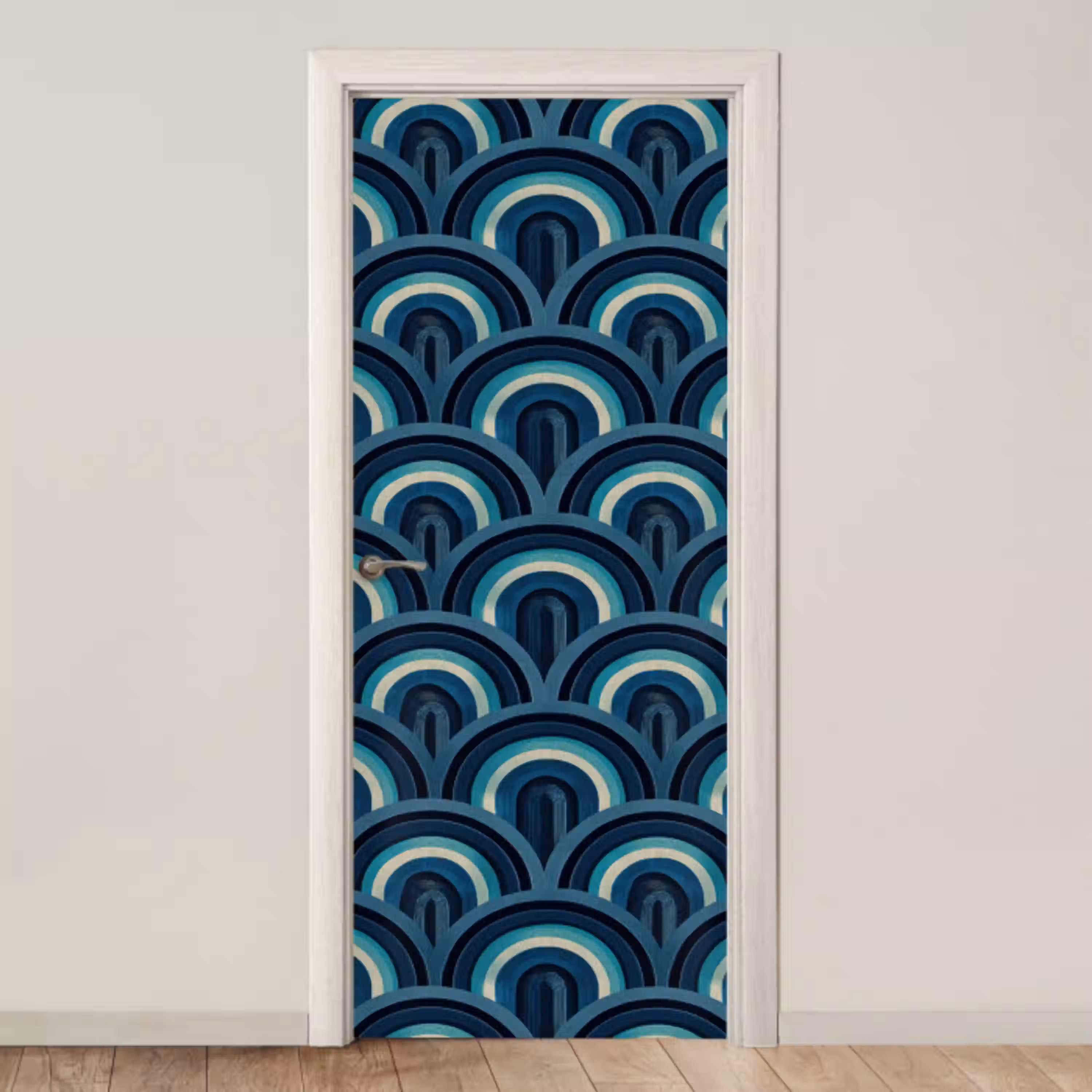 Bogen - Geometrisch - Patroon - Blauw - Retro deurposter klein 289 -3d_beige