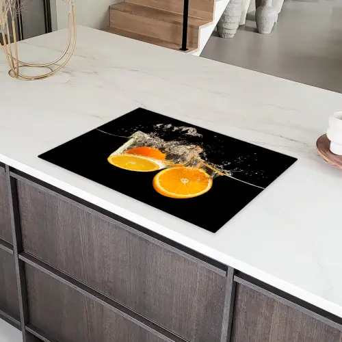 Sinaasappel - Stilleven - Water - Zwart - Fruit Inductie beschermer vinyl 3mm klein -sfeer8