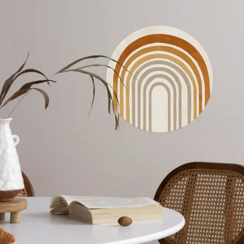 Minimalistisch - Boog - Lijnen - Beige Wandcirkel behangsticker klein -sfeer3