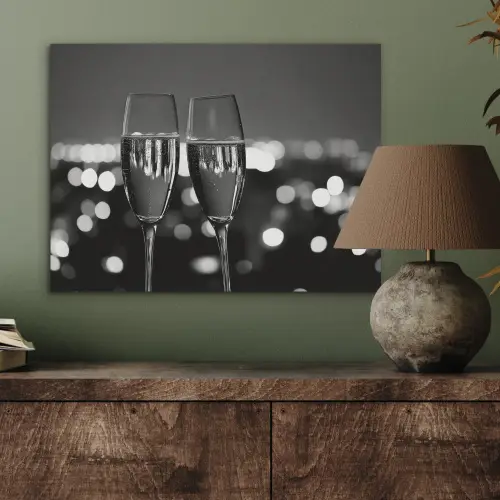 Bubbels - Proosten - Champagneglazen - Stadslichten PET vilt klein -sfeer2