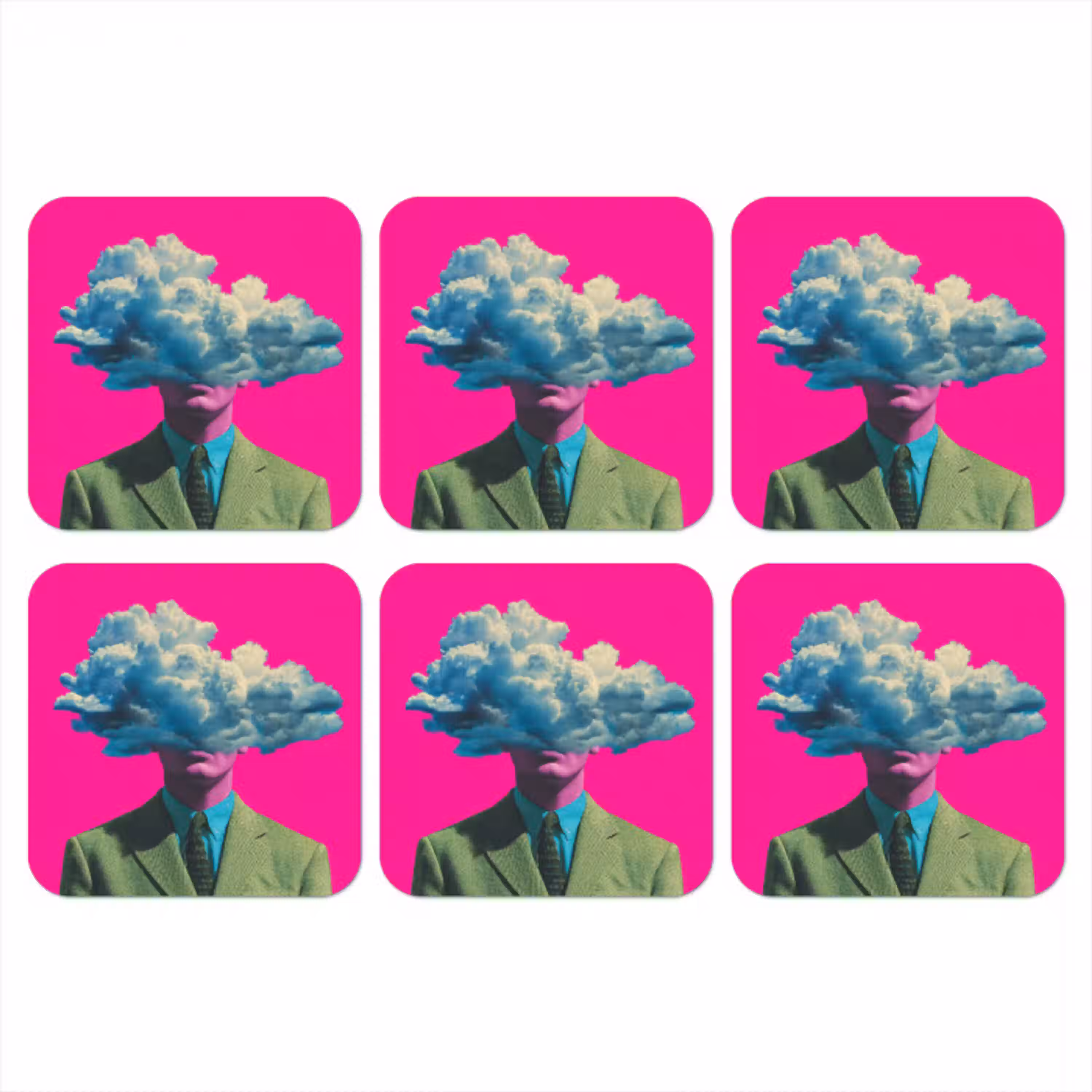 Man - Pak - Wolk - Roze onderzetter kurk middel -3d
