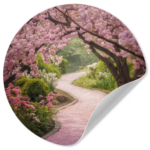Kersenbloesem - Natuur - Sakura - Pad - Japanse tuin Wandcirkel behangsticker klein -3d