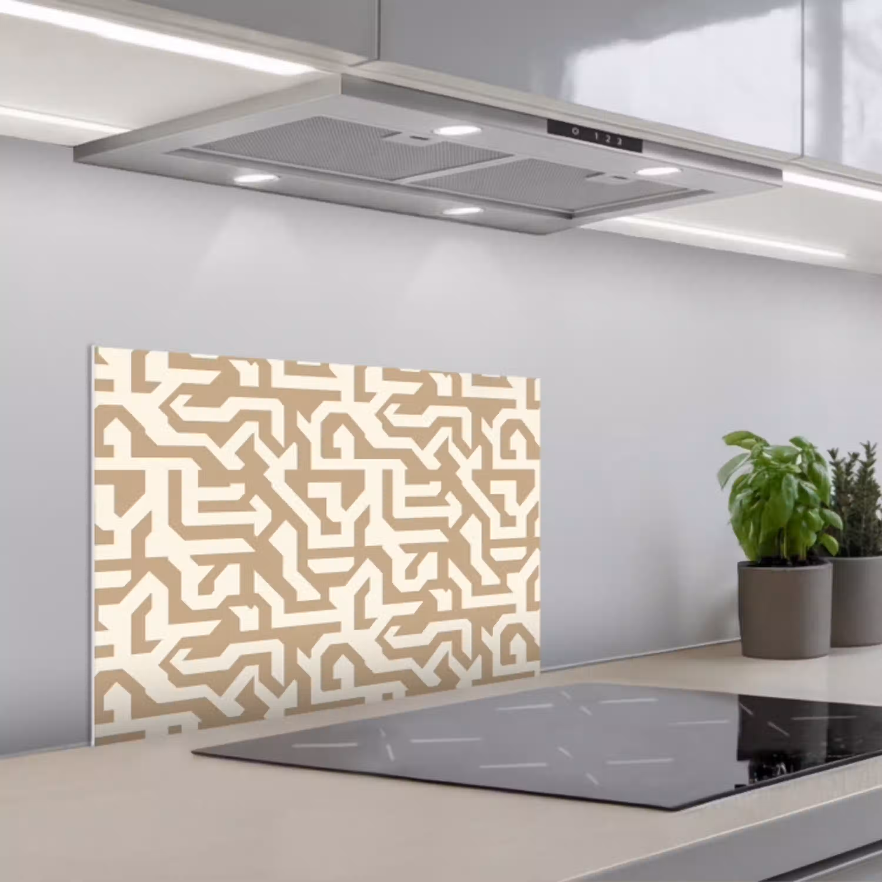 Modern - Abstract - Beige keuken achterwand spatscherm klein 900 -3d_schuin