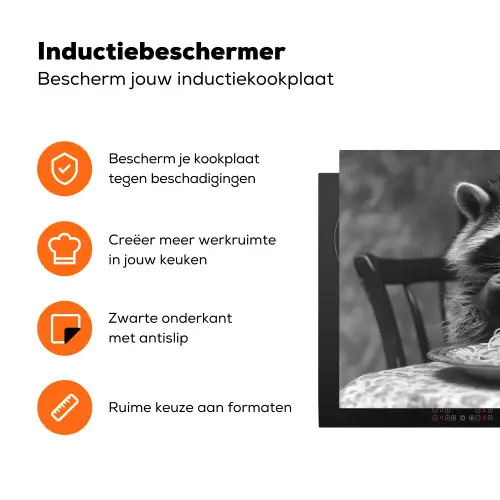 Wasbeer - Cute - Pasta - Tafelkleed - Zwart - Wit Inductie beschermer vinyl 3mm klein -zzzzzzz-td-ups