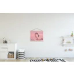 Flamingo - Portret - Roze textielposter latten blank klein -kinderkamer