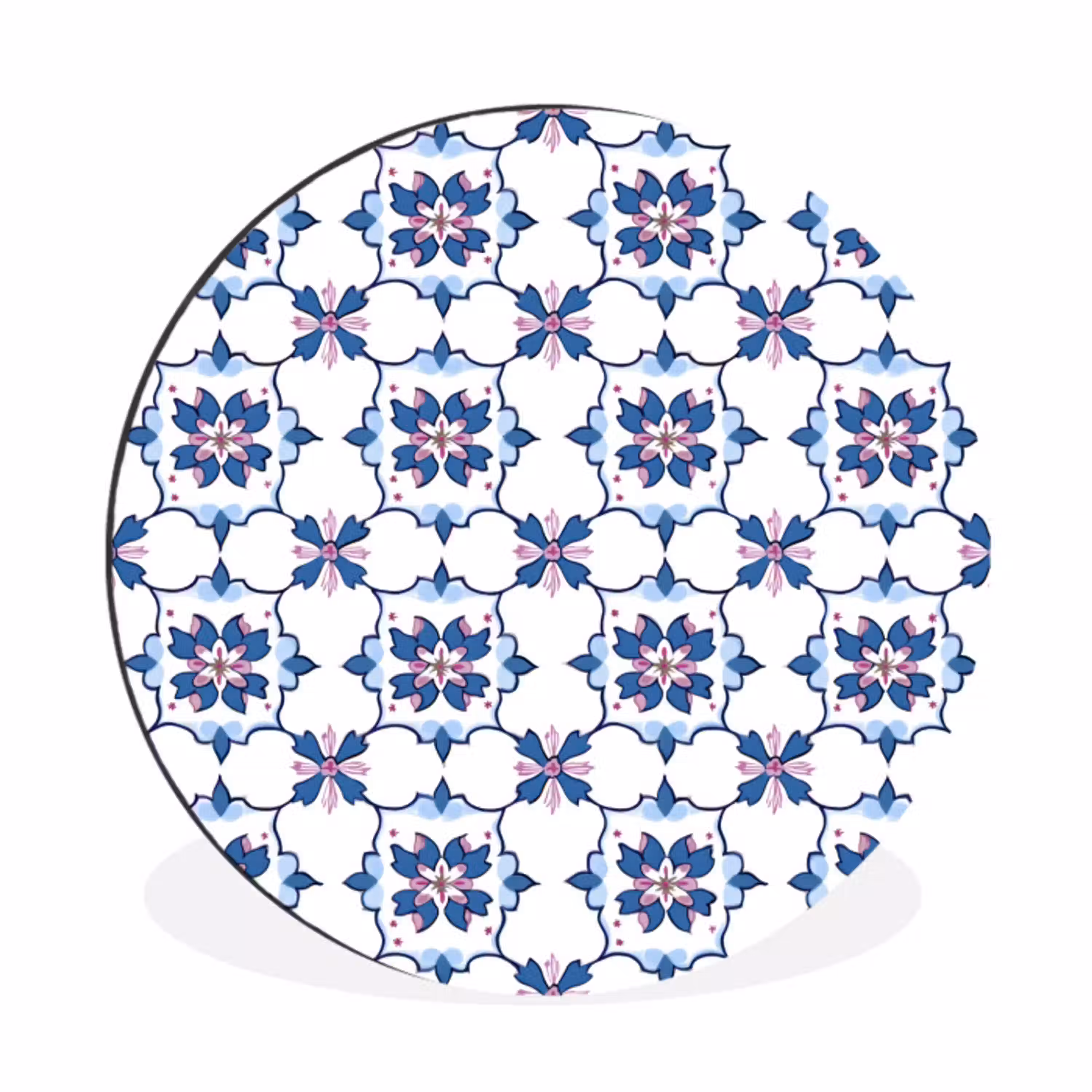 Modern - Patroon - Blauw - Roze Wandcirkel aluminium klein 190 -3d