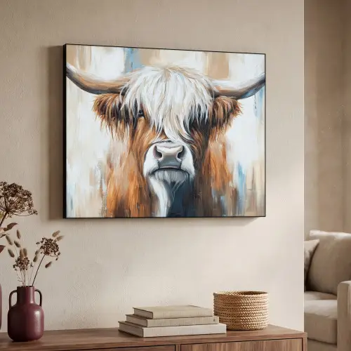 Schotse hooglander - Street art - Vintage - Koe - Dieren Textielframe zwart klein -sfeer3