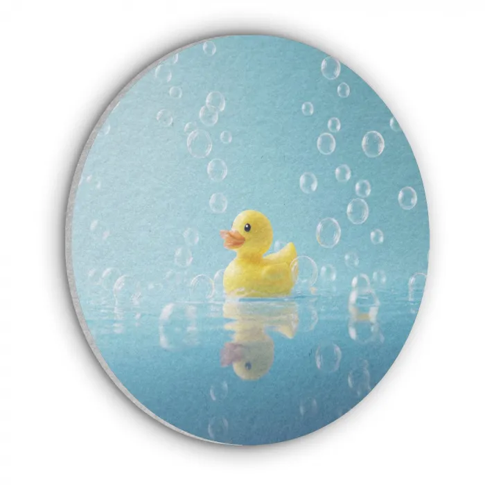 Bubbels - Badeend - Geel Akoestische PET Vilt - Rond klein -3d