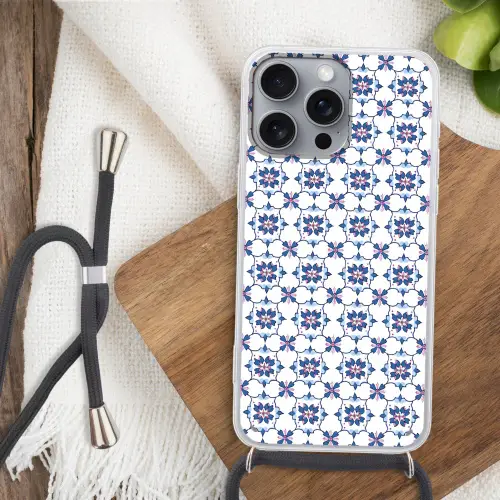 Modern - Patroon - Blauw - Roze Hoesje iPhone 16 Pro Max met koord klein 804 -sfeer4