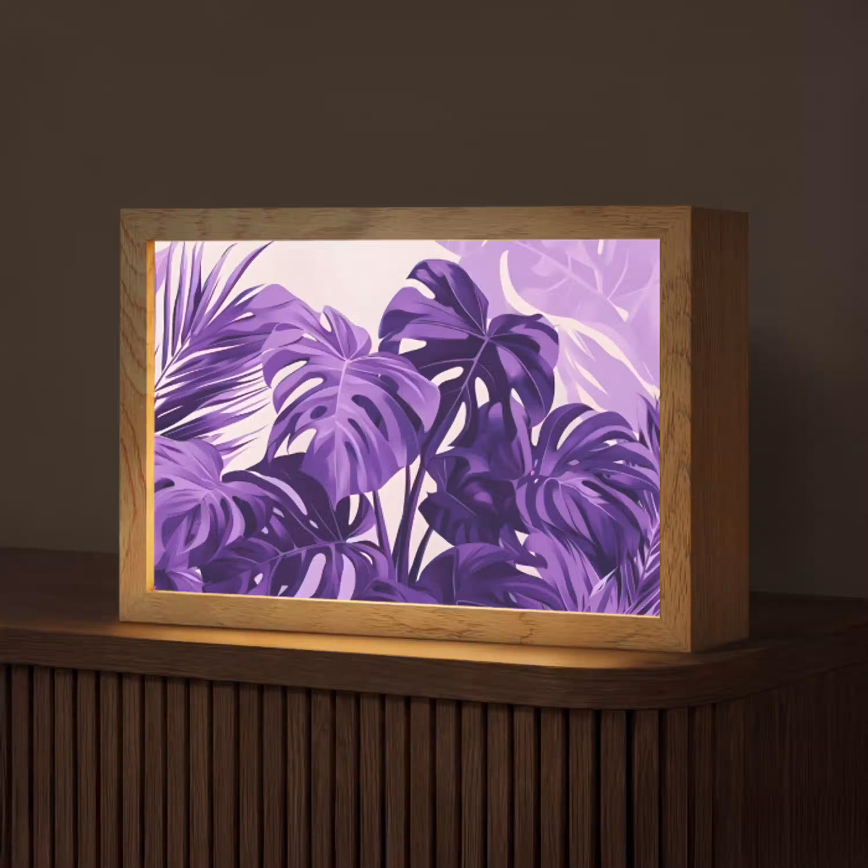 Bladeren - Paars - Tropisch - Abstract Light Box met kabel (Tafellamp) klein -z3d_website