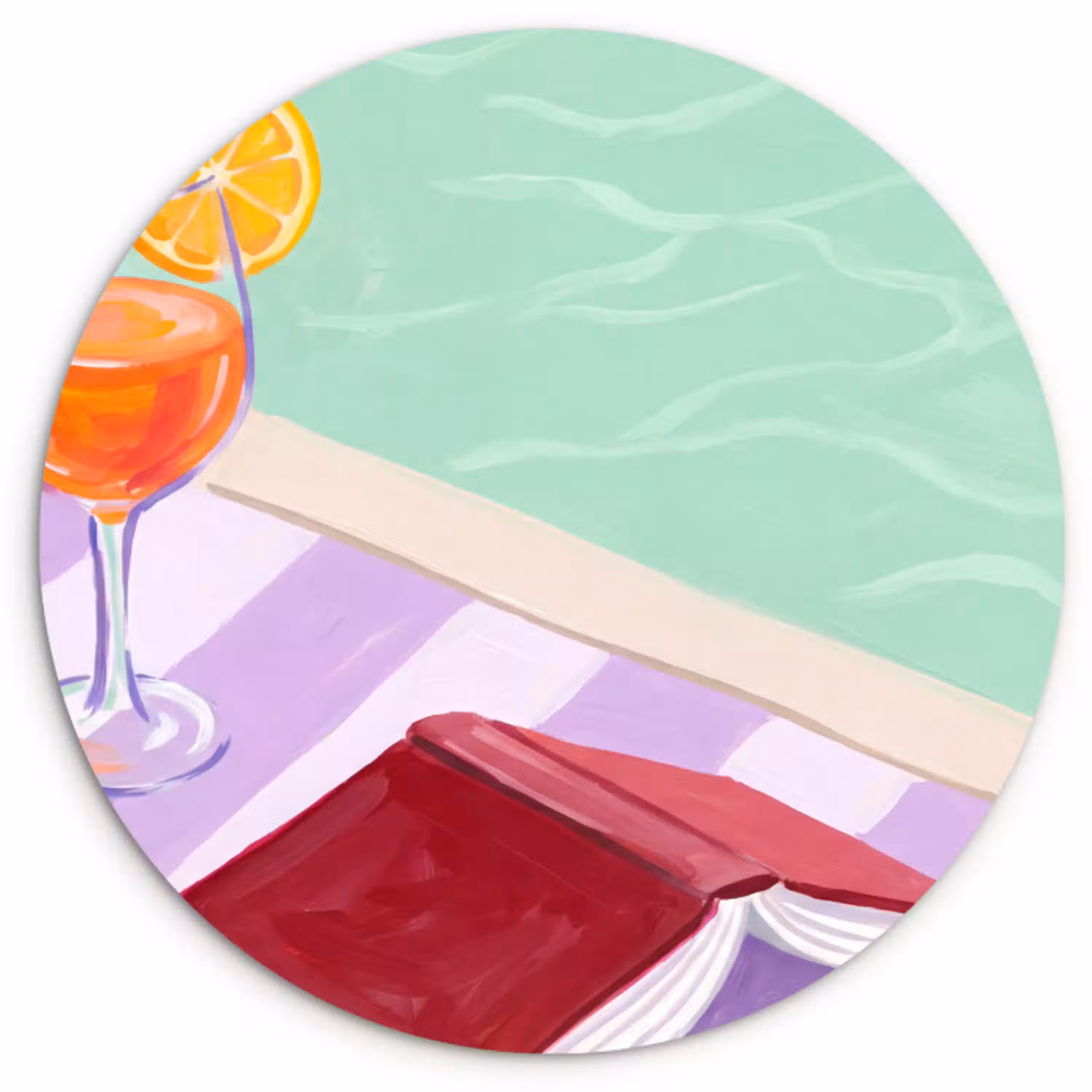 Cocktail - Zwembad - Zomer Wandcirkel kunststof plaat 5mm dik klein -3d