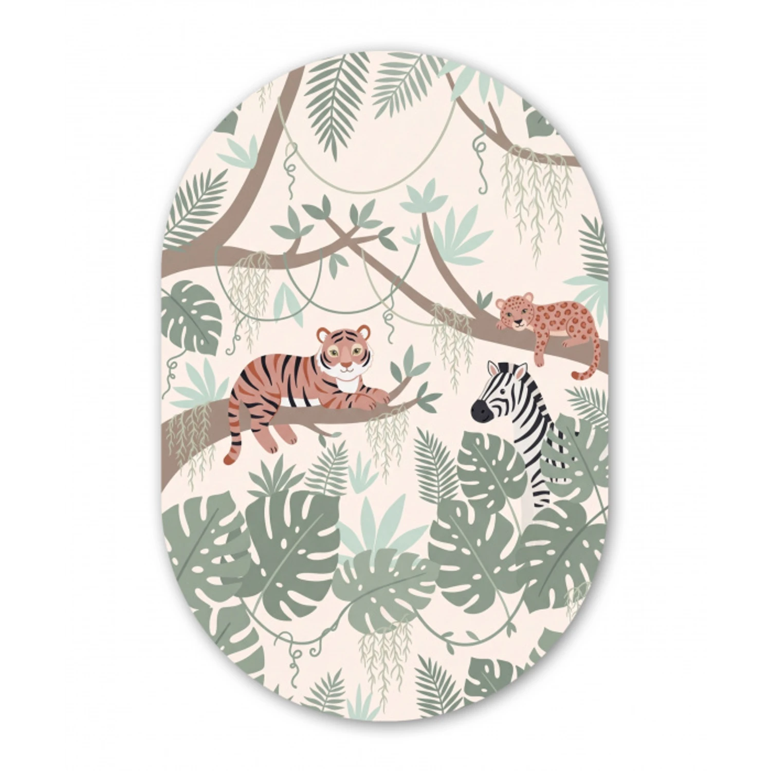 Jungle - Rustiek - Pastel Wandcirkel Ovaal Aluminium middel -3d