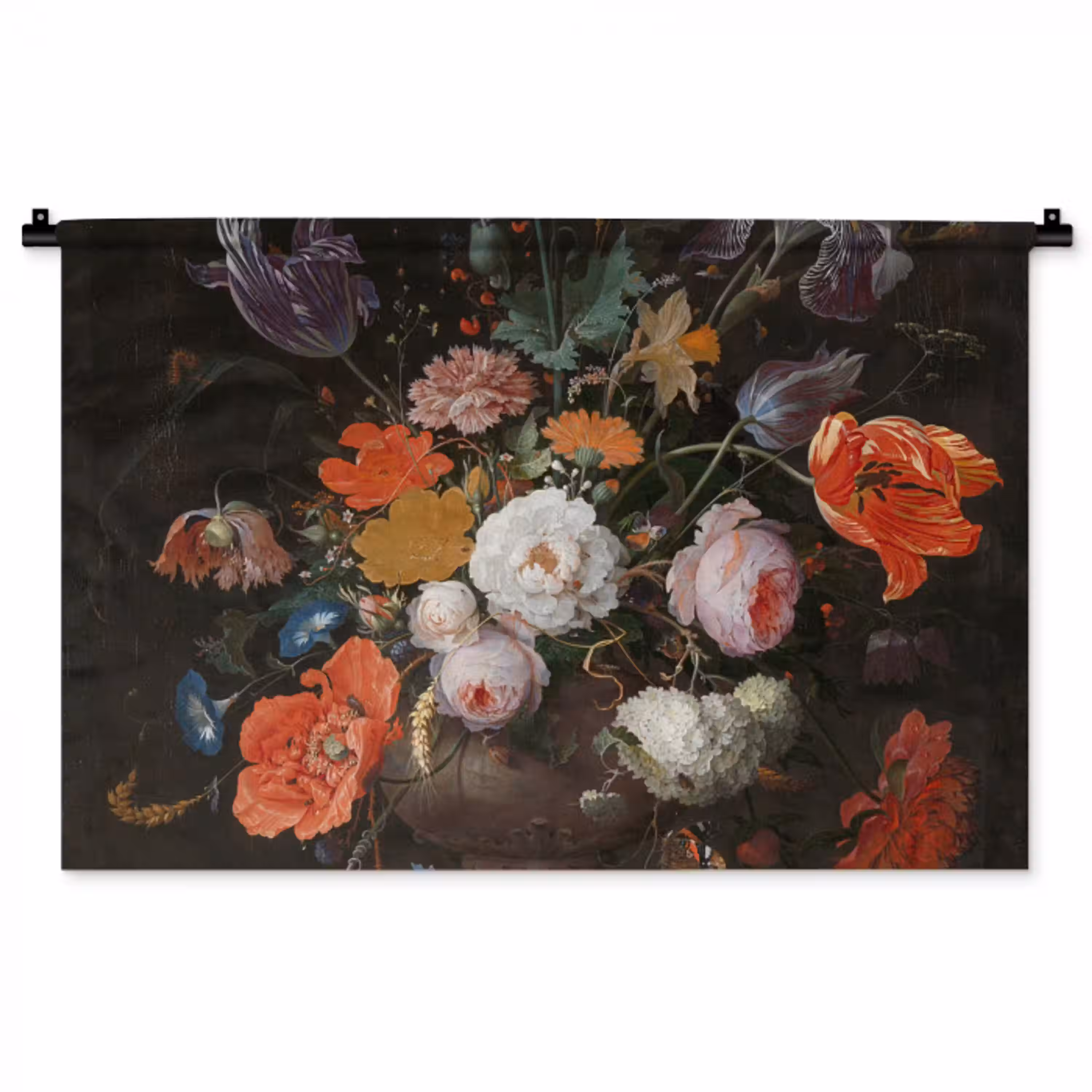 Stilleven met bloemen en een horloge - Schilderij van Abraham Mignon Wandkleed katoen middel -zz3d
