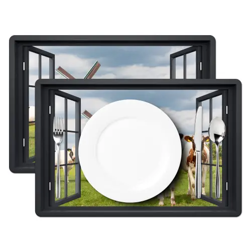 Doorkijk - Koe - Molen - Koeien - Weiland - Gras - Groen Placemat vinyl groot -zzsfeer2_Kitchenyeah-website