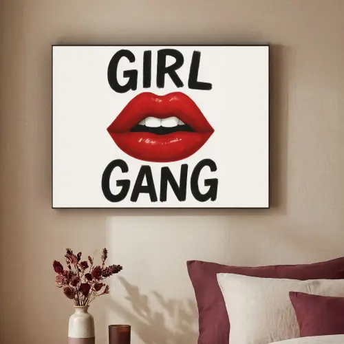 Lip - Girl - Rood - Letters Textielframe zwart klein -sfeer1