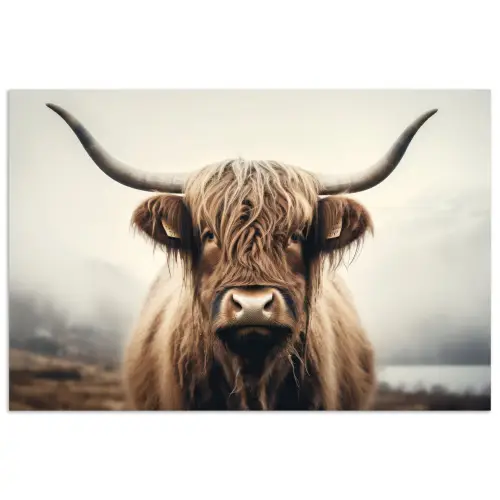 Schotse hooglander - Hoorns - Landschap poster papier klein -3d