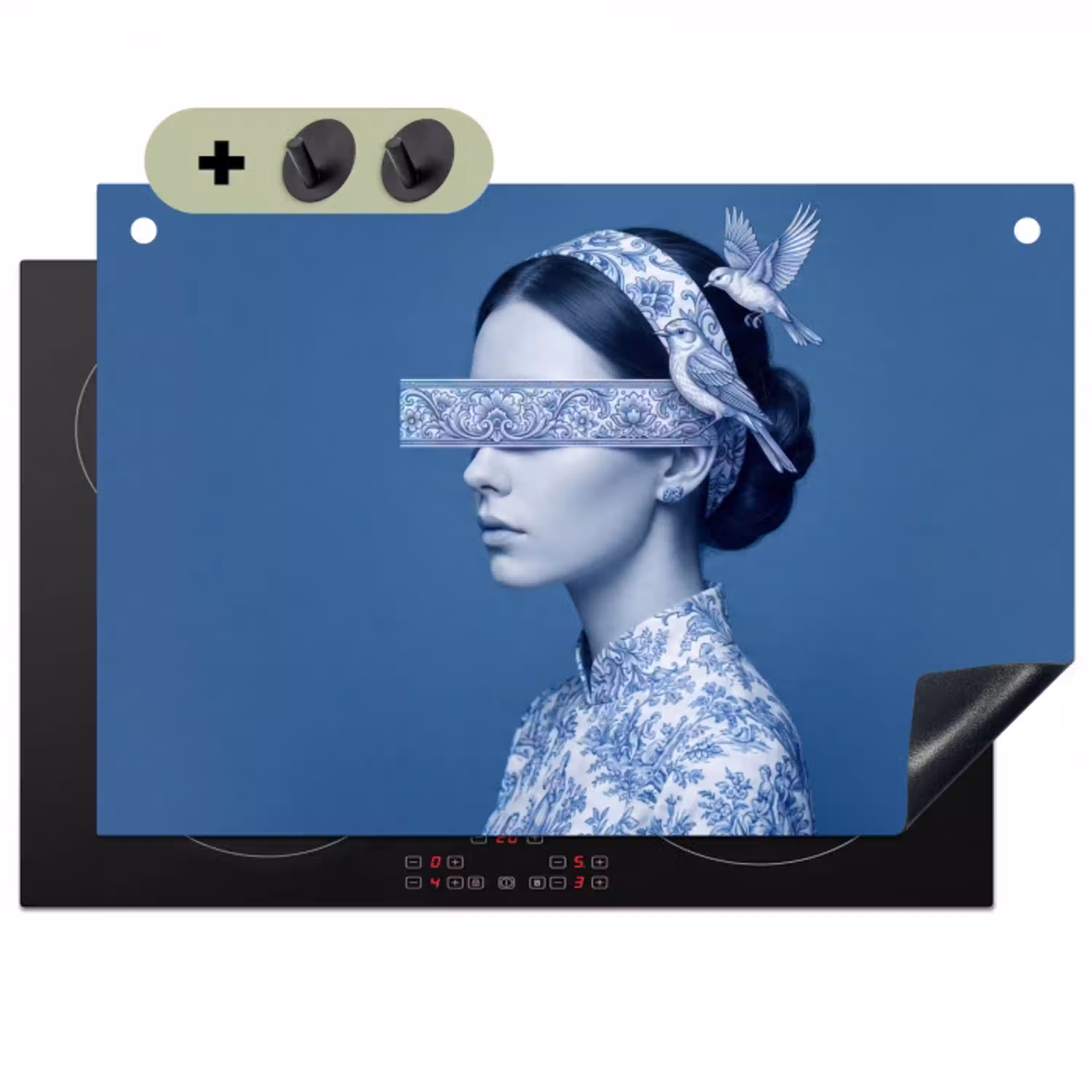 Portret - Klassiek - Wit - Blauw Inductie beschemer met haakjes klein -3d