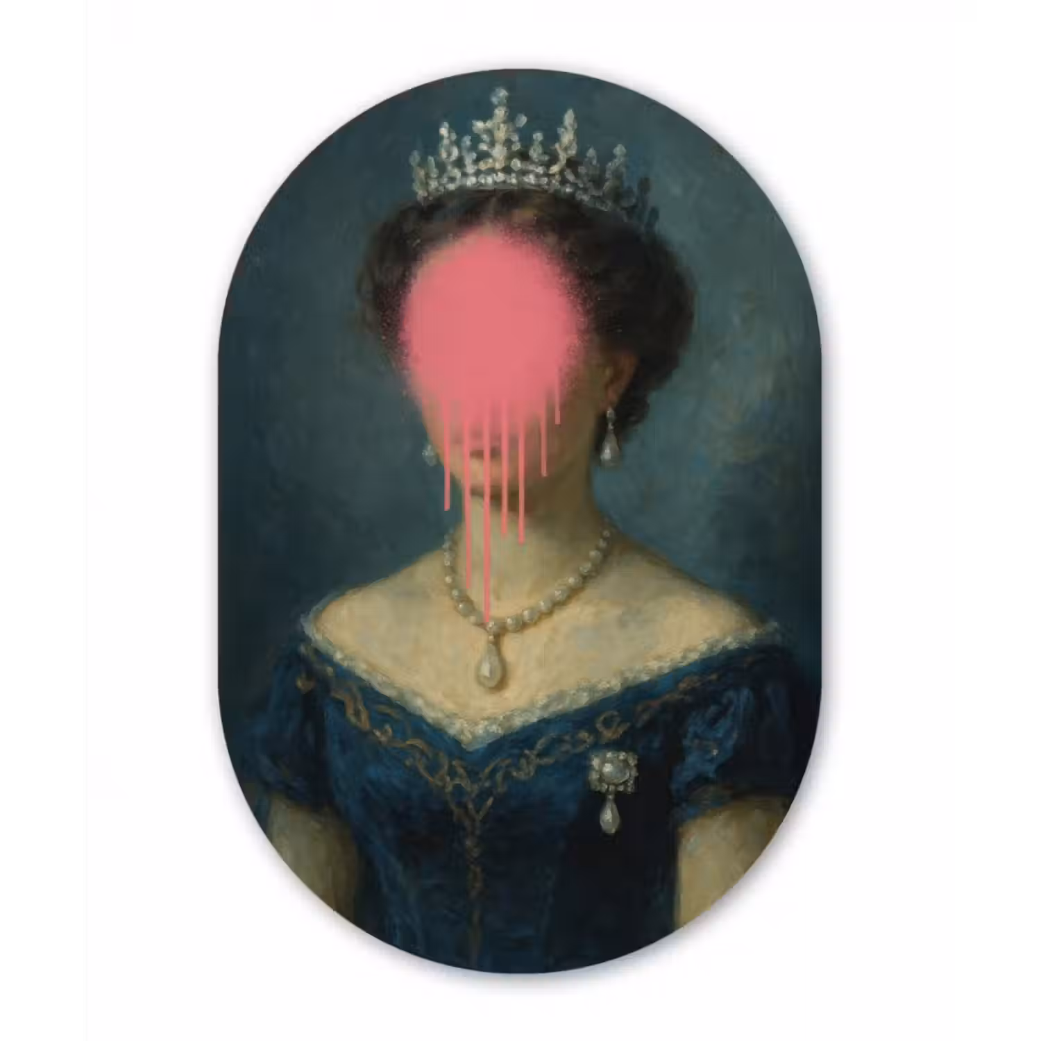 Glasbild Oval - Krone - Rosa tropfende Farbe - Porträt