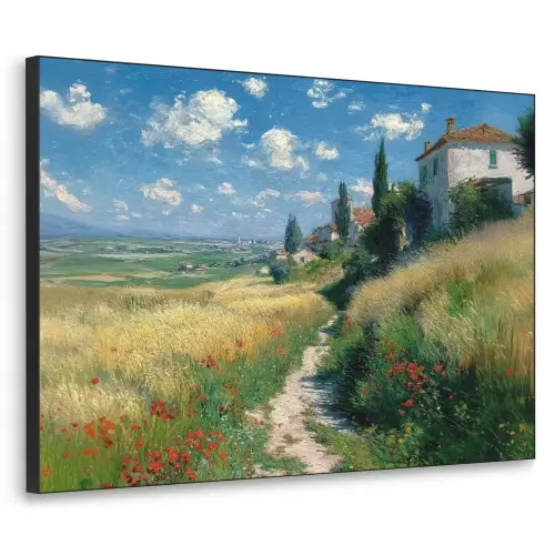 Zandpad - Huis - Bomen - Grasveld Textielframe zwart klein -3d