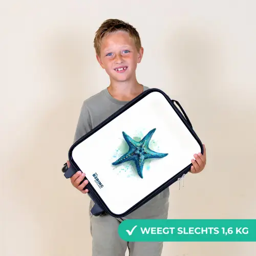 Blauwe Zeester op Witte Achtergrond Kinderkoffer - Zwart klein -sfeer4_NL