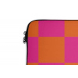 Schaakbord print - Oranje - Roze - Blokjes laptophoes neopreen klein -detail