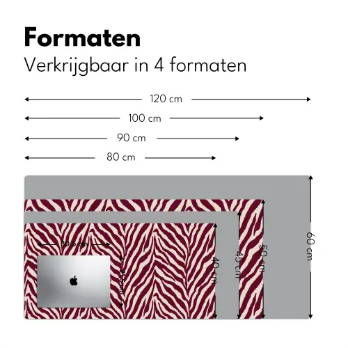 Zebra - Motief - Bordeaux - Rood Muismat XXL klein 681 -sfeer5