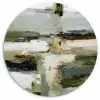 Penseelstreken - Groen - Abstract - Japandi Wandcirkel kunststof plaat 5mm dik klein -3d