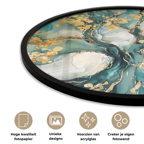 Boom - Modern - Verflook - Turquoise - Goud Fotolijst rond zonder passe partout klein -closeup_NL