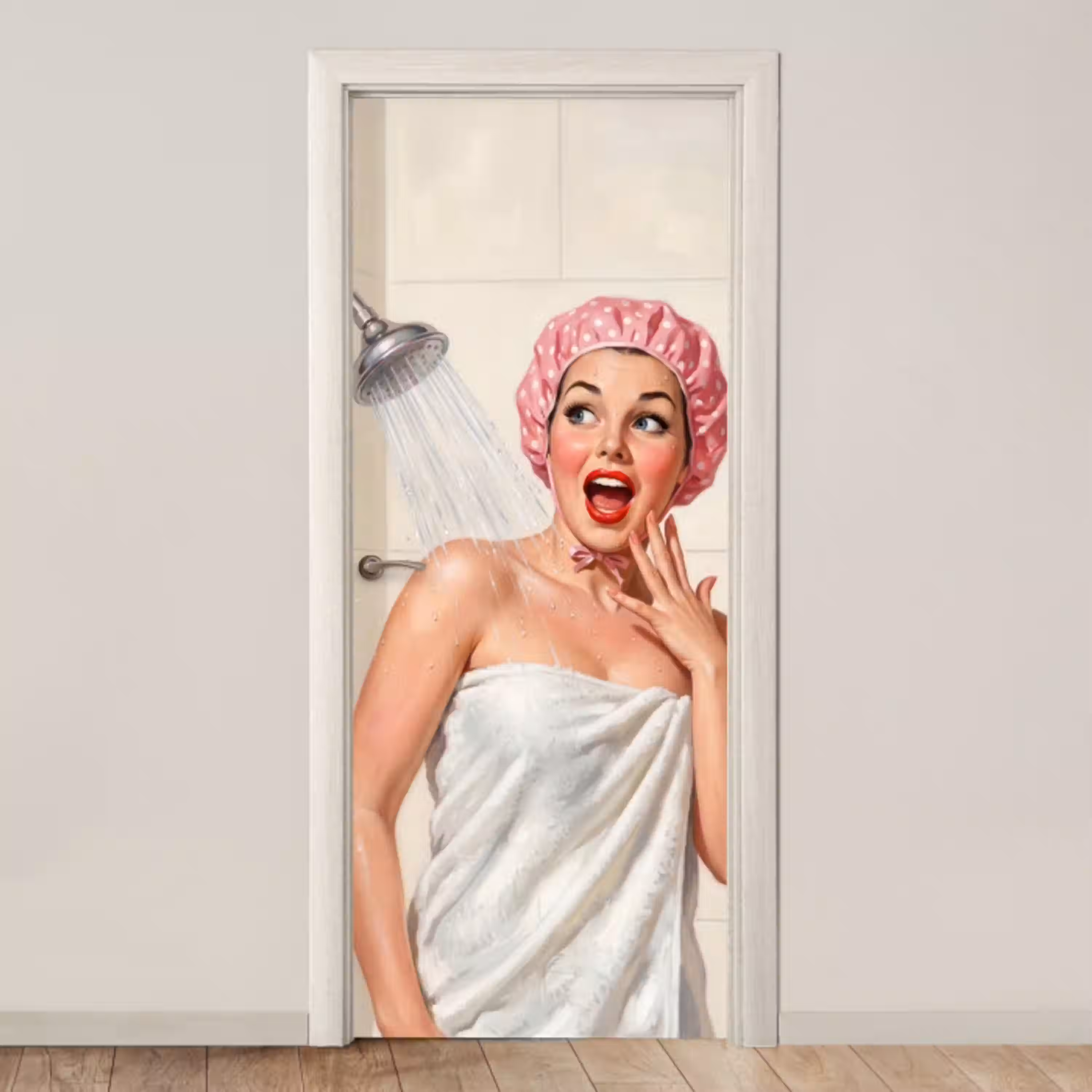 Vrouw - Douche - Roze deurposter klein -3d_beige