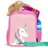 Cartoon unicorn met regenboogmanen Kinderrugzak - Roze middel -inhoud_NL