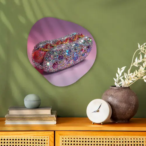 Hotdog - Steentjes - Glitters - Paars Wandcirkel Organisch Forex 3mm klein -sfeer2