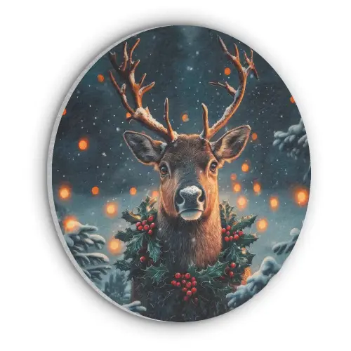 Hert - Kerst - Winter - Sneeuw - Kerstkrans Akoestische PET Vilt - Rond klein -3d