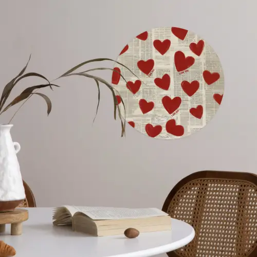 Hartjes - Krant - Loveyou Wandcirkel behangsticker klein -sfeer3