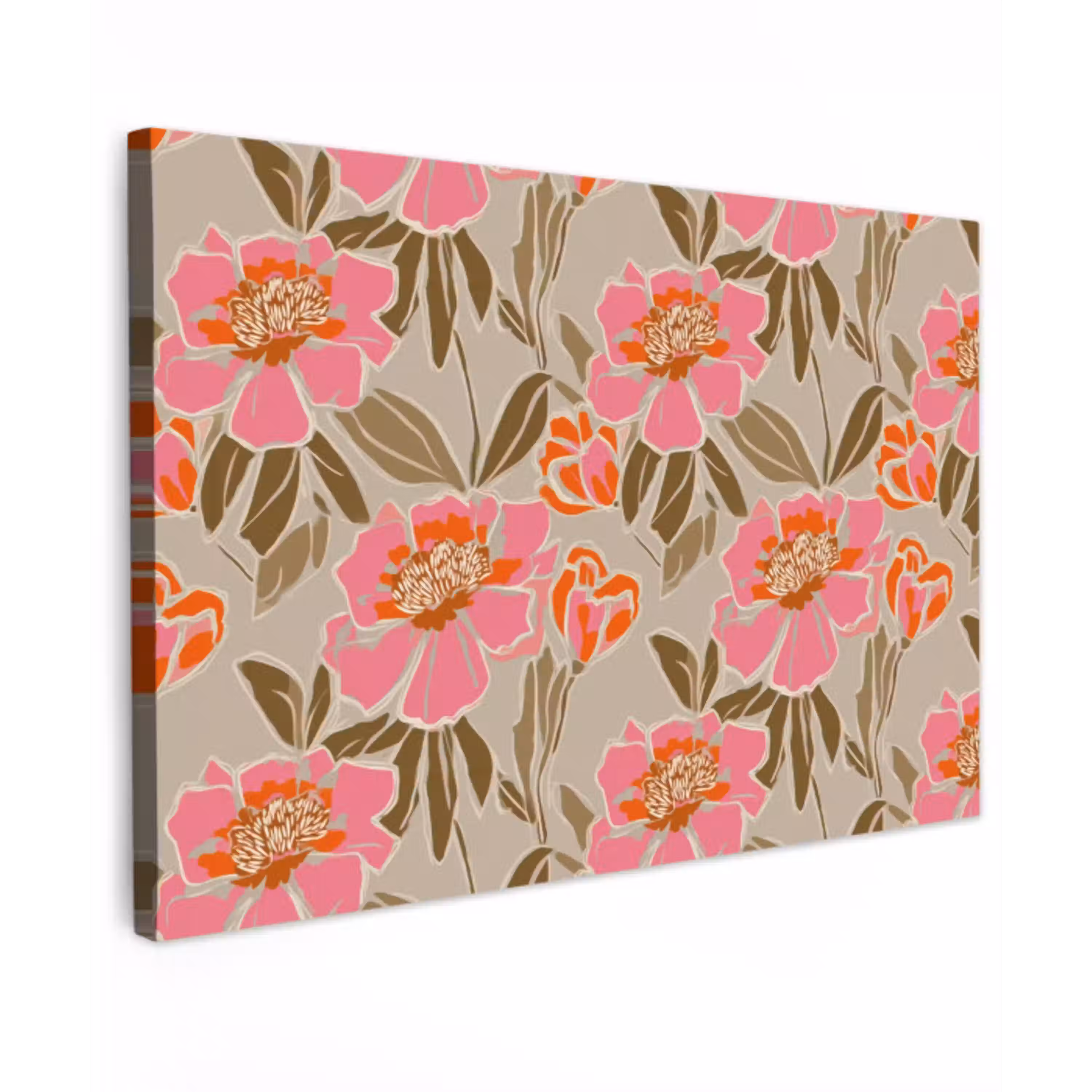Pioenrozen - Patroon - Roze Tuinposter op houten frame 2 cm dik klein 845 -3d