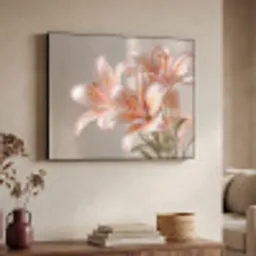 Lelies - Meeldraden - Roze - Wazig Textielframe zwart klein -sfeer3