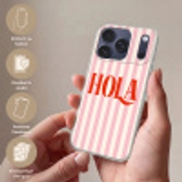 Hola - Quote -  Strepen - Pastel - Roze - Rood - Wit Telefoonhoesje iPhone 17 Pro klein -sfeer3_DE