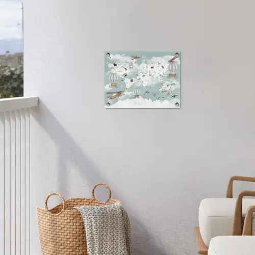 Wereldkaart - Kind - Vliegtuig tuinposter los doek klein -sfeer8
