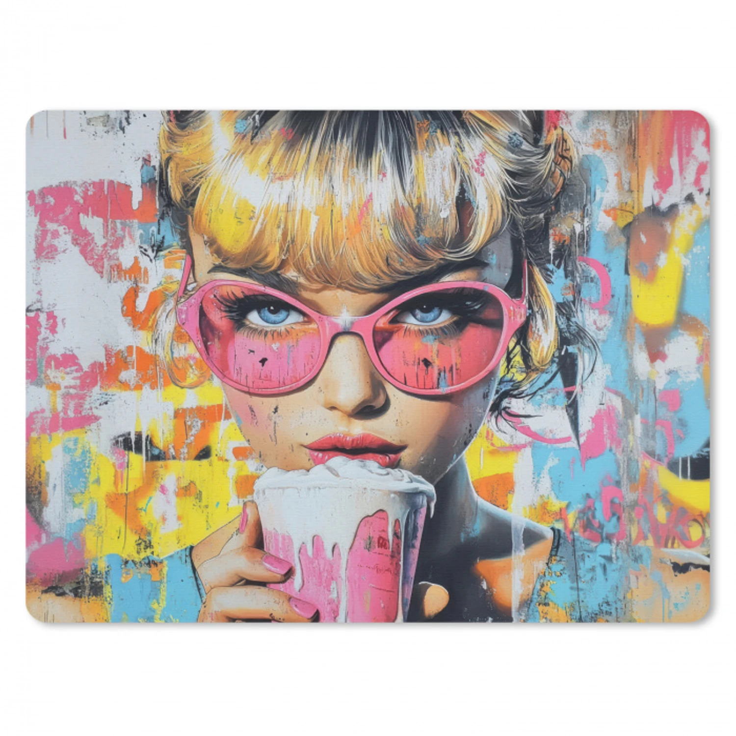 Expressief - Milkshake - Vrouw - Felle kleuren muismat rubber klein -3d