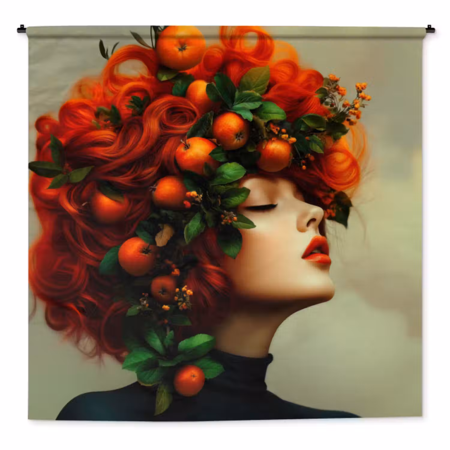 Wandkleed - Vrouw - Appels - Rood - Bladeren