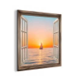 Doorkijk - Zee - Boot - Zonsondergang aluminium wit klein -3d