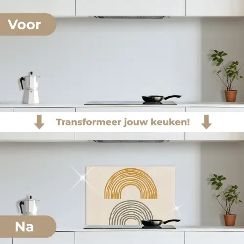 Bogen - Lijnen - Oranje - Minimalistisch keuken achterwand spatscherm klein -voor_na_NL