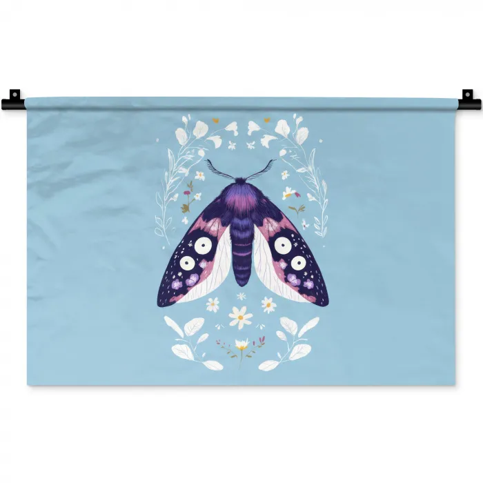 Bladeren - Wit - Vlinder - Insect Wandkleed katoen klein -zz3d