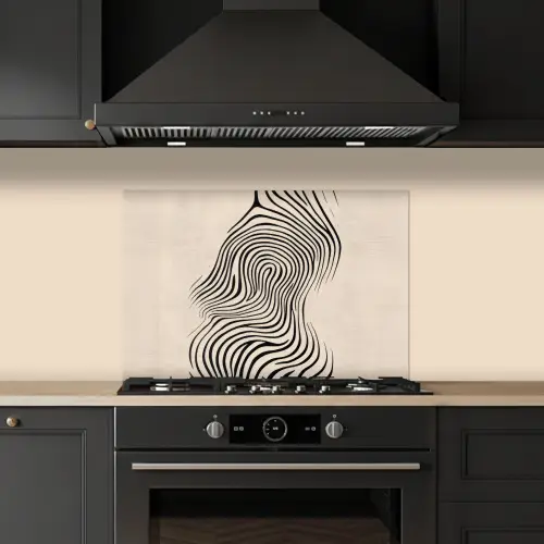 Lijnen - Abstract - Golvend - Zwart keuken achterwand spatscherm klein -sfeer1