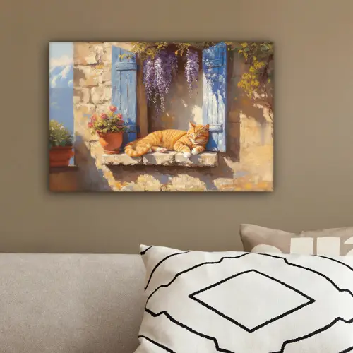 Kat - Stenen vensterbank - Bloemen canvas 2cm klein -sfeer3