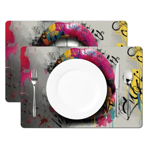 Lippen - Graffiti - Expressief Placemat vinyl groot -zzsfeer2_Kitchenyeah-website
