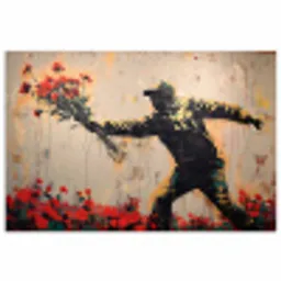 Street art - Man - Bloemen - Rood - Graffiti - Banksy poster papier klein -3d