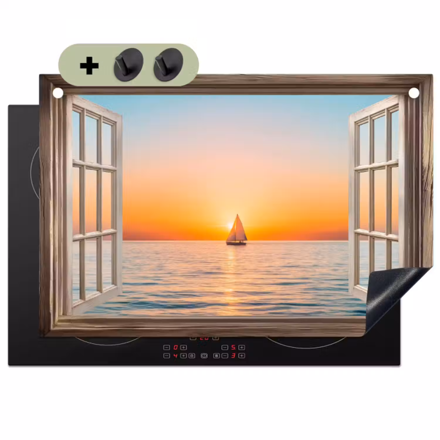 Inductie beschermer en spatscherm (2in1) - Doorkijk - Zee - Boot - Zonsondergang